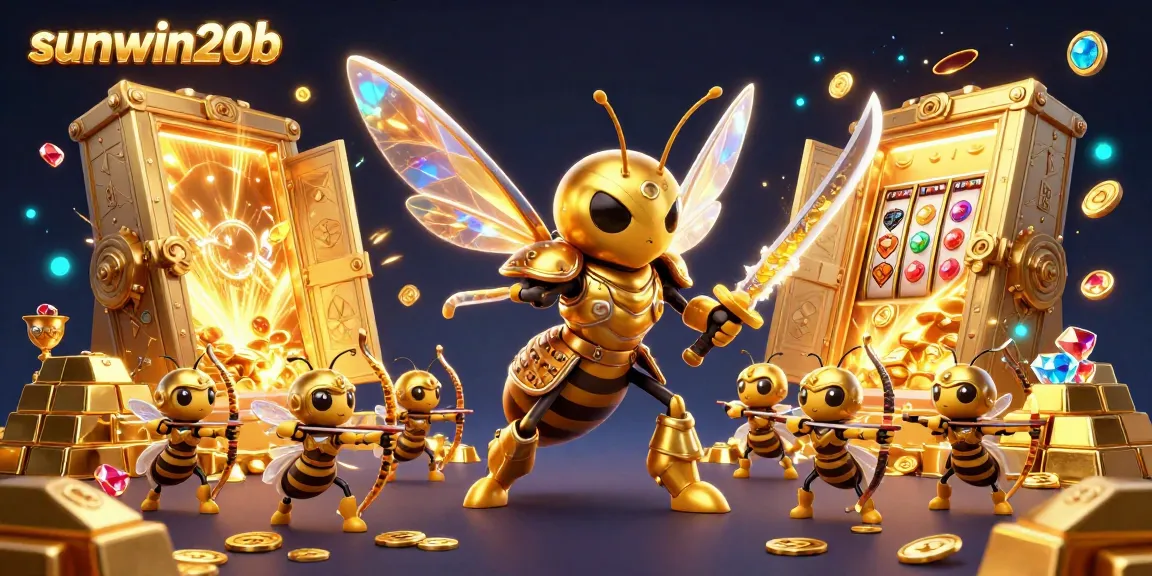 Engage with sunwin20b's thrilling 3D casino experience, featuring a hornet warrior amidst treasure and gaming elements.