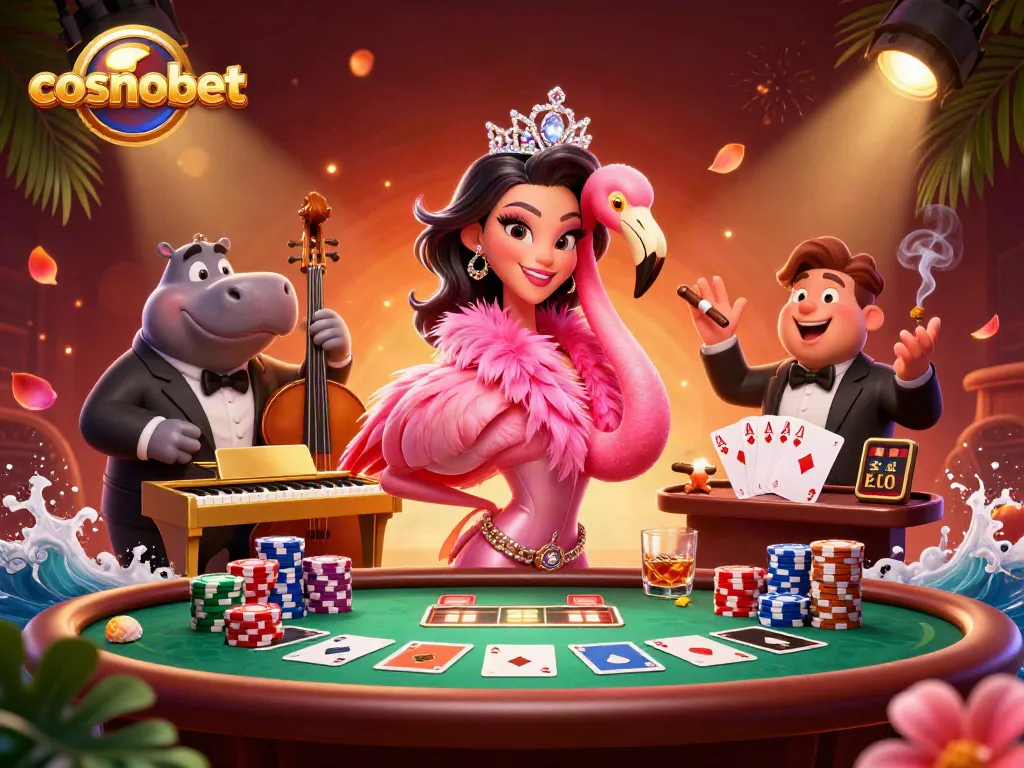 Engage with cosmobet's vibrant casino atmosphere featuring singers, musicians, and poker action.