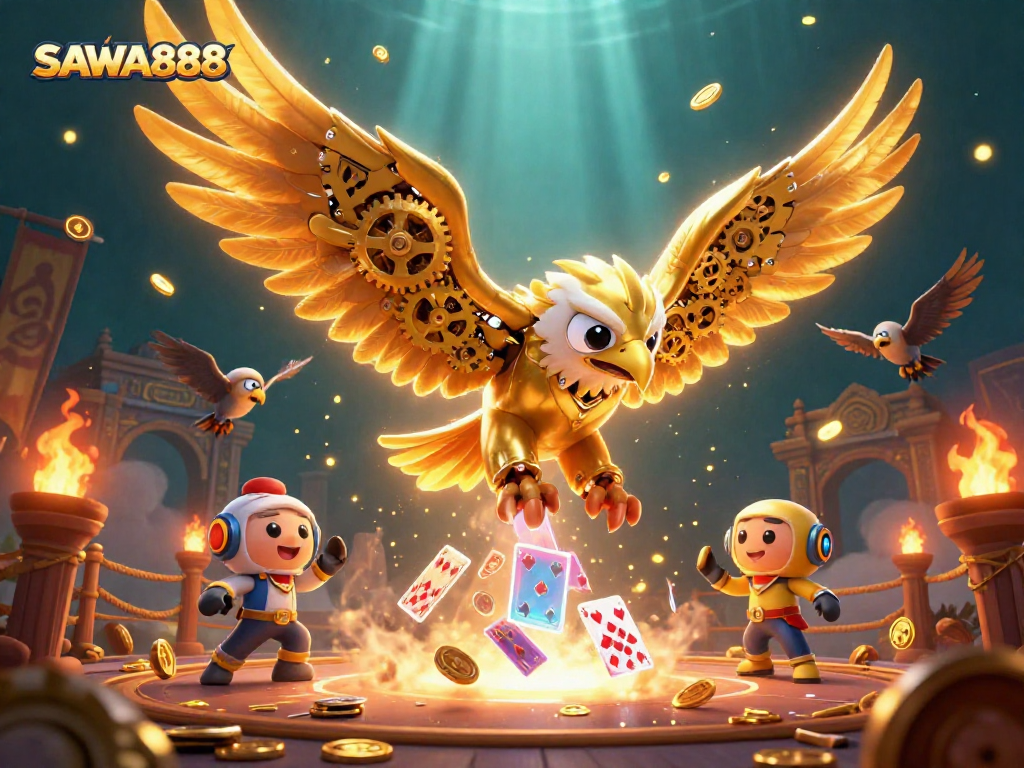 Experience thrilling wins with SAWA888 in a vibrant 3D casino scene.